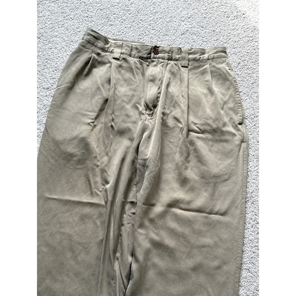 Tommy Bahama Size‎ 35 Olive Straight Pleated Pants Men 100% Silk Chino Relax
